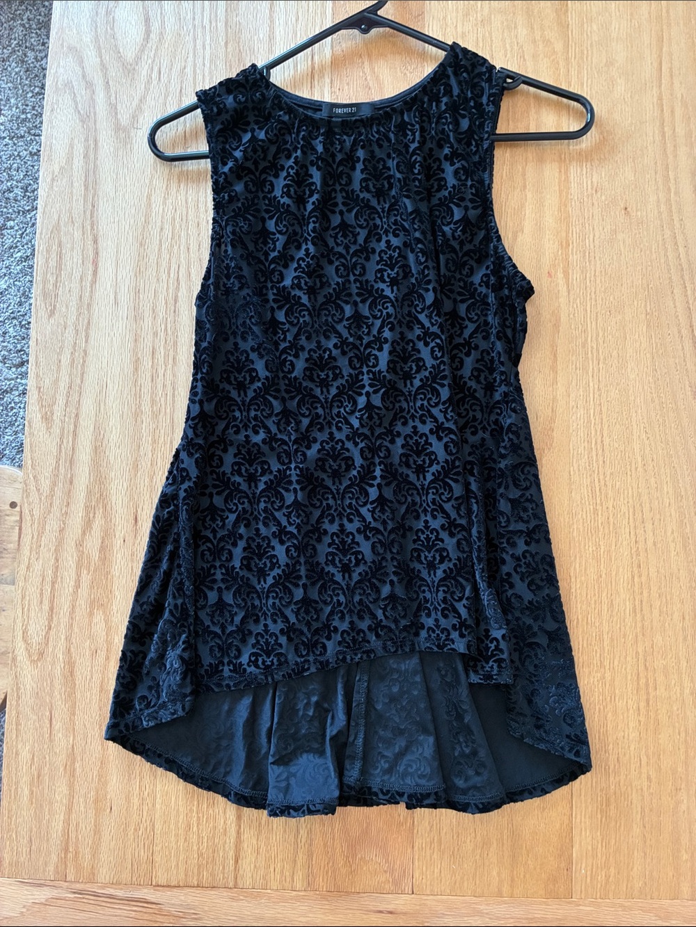 Forever 21 Black Flocked Velvet High-Low Tank